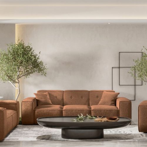 Sofaset Designersofa CESINA 3-2-1 in Stoff Ascot Bukla Rostbraun