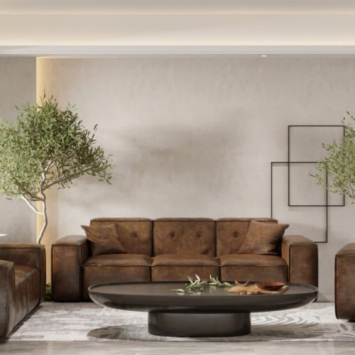 Sofaset Designersofa CESINA 3-2-1 in Stoff Gobi (Vintage Look) Braun