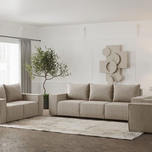 Sofaset Designersofa ESTELLE 3-2-1 in Stoff Poso Beige
