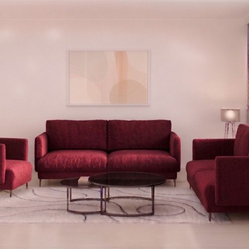 Sofaset Designersofas HELMER 3-2-1 Stoff Baloo Bordeauxrot