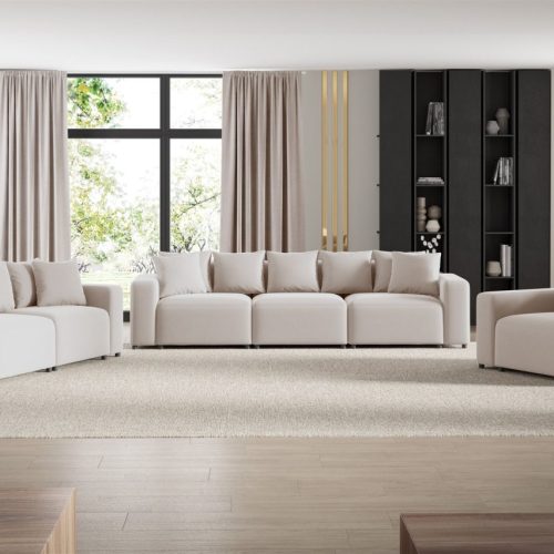 OUTLET Sofaset Designersofas MEGAN 3-2-1 in Stoff Salvador Hellbeige