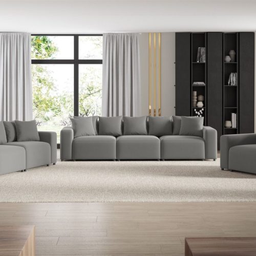 Sofaset Designersofas MEGAN 3-2-1 in Stoff Salvador Grau