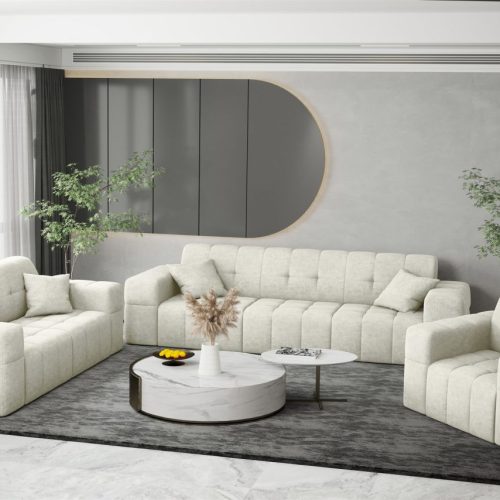 Sofaset Designersofa NANCY 3-2-1 in Stoff Perfekt Harmony Pearl