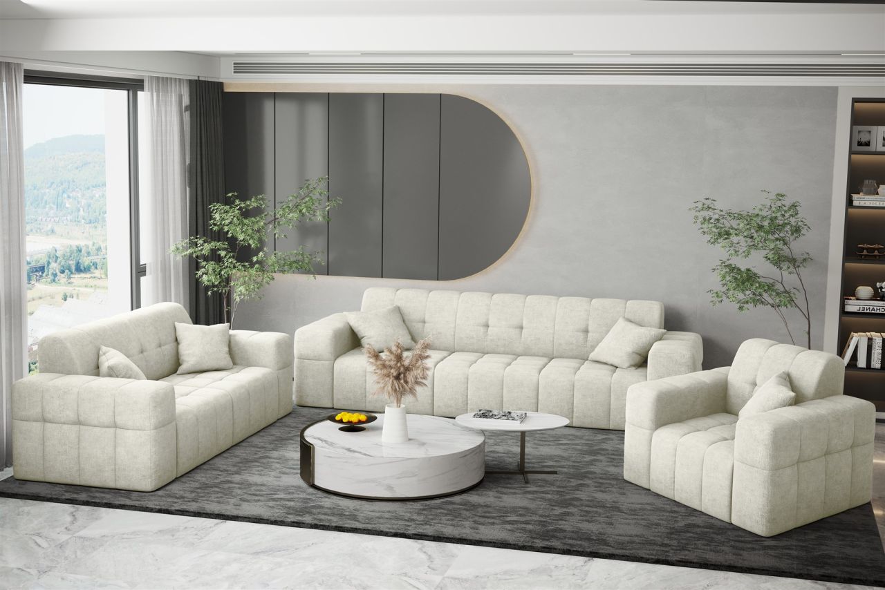Sofaset Designersofa NANCY 3-2-1 in Stoff Perfekt Harmony Pearl Sofaset Designersofa NANCY 3-2-1 in Stoff Perfekt Harmony Pearl