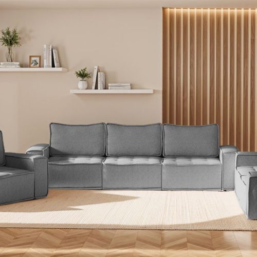 Sofaset Modulsofa-Set 6-teilig SANDE 3-2-1 Stoff Raven Grau