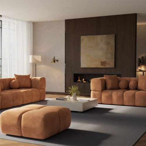 Sofaset Designersofas VEGA 3-2 inkl. Hocker in Stoff Egon Rostbraun