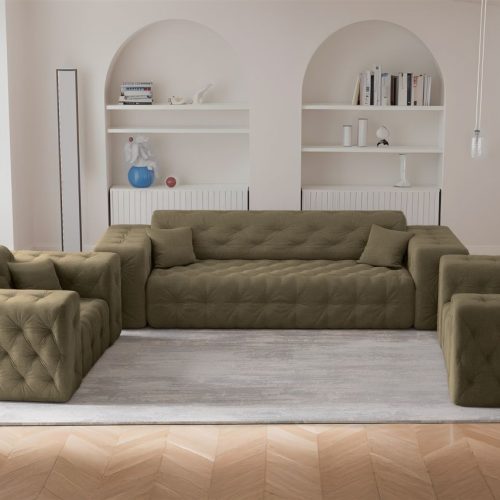 Sofaset Designersofa CHANTAL 3-1-1 in Stoff Moly Grün
