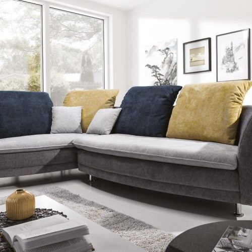 Ecksofa Sofa BOLLY Polyesterstoff Dunkelgrau/ Hellgrau Ottomane Links