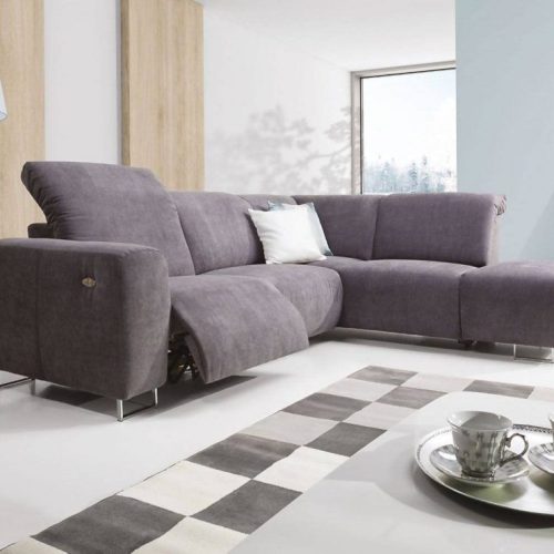 Ecksofa Sofa CAPRI Polyesterstoff Grau Ottomane Rechts Ecksofa Sofa CAPRI Polyesterstoff Grau Ottomane Rechts