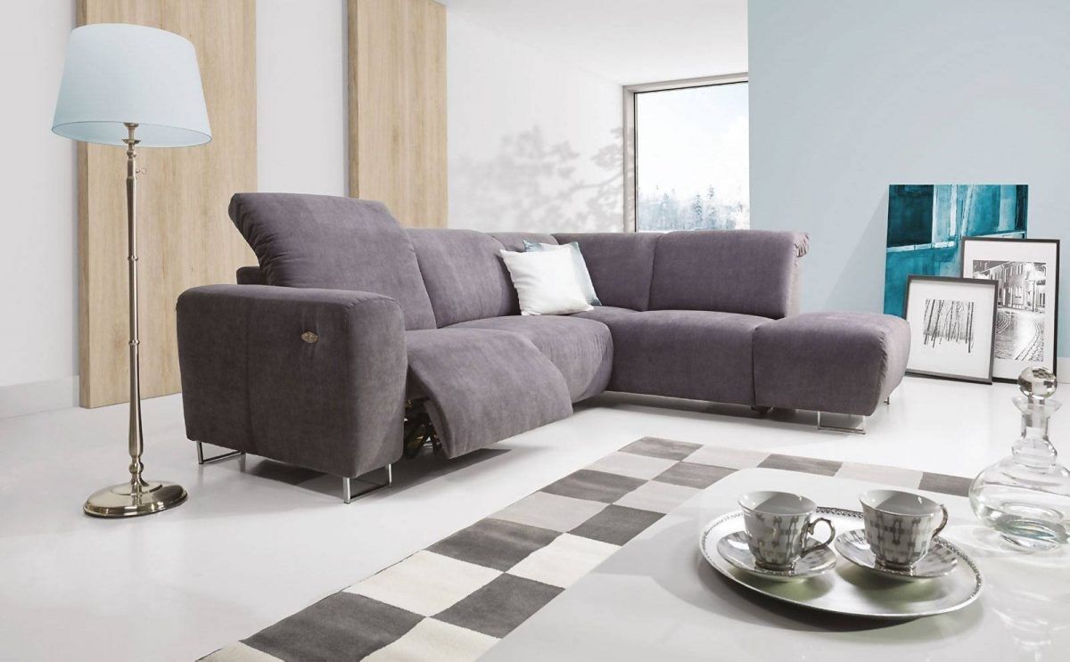 Ecksofa Sofa CAPRI Polyesterstoff Grau Ottomane Rechts Ecksofa Sofa CAPRI Polyesterstoff Grau Ottomane Rechts