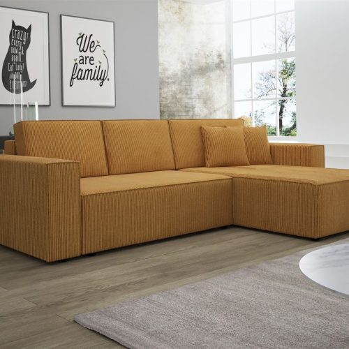 Ecksofa Schlafsofa Sofa CONOR Stoff Senf Ottomane Rechts