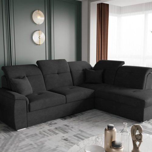 Ecksofa Schlafsofa Sofa FREJA Stoff Brooklyn Schwarz Ottomane Rechts Ecksofa Schlafsofa Sofa FREJA Stoff Brooklyn Schwarz Ottomane Rechts