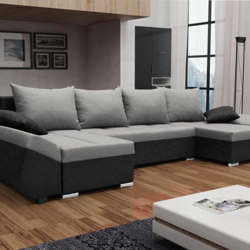 Wohnlandschaft U-Form KLEO mit Schlaffunktion Schwarz-Grau