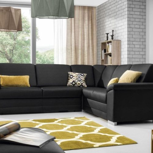 Ecksofa Sofa VINZENT Kunstleder Schwarz Ottomane Rechts