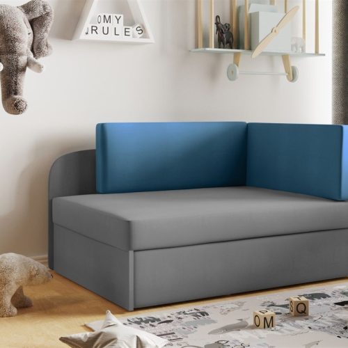 Sofa Kindersofa Schlafsofa inkl. Bettkasten MAILO Seite Links Stoff Grau / Blau Sofa Kindersofa Schlafsofa inkl. Bettkasten MAILO Seite Links Stoff Grau / Blau