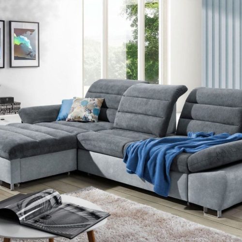 Ecksofa Schlafsofa MELLO Grau/ Dunkelgrau Ottomane Links Ecksofa Schlafsofa MELLO Grau/ Dunkelgrau Ottomane Links