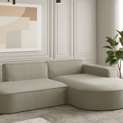OUTLET Ecksofa Designersofa PALMA XS in Stoff Opera Velvet Pearl Ottomane Rechts