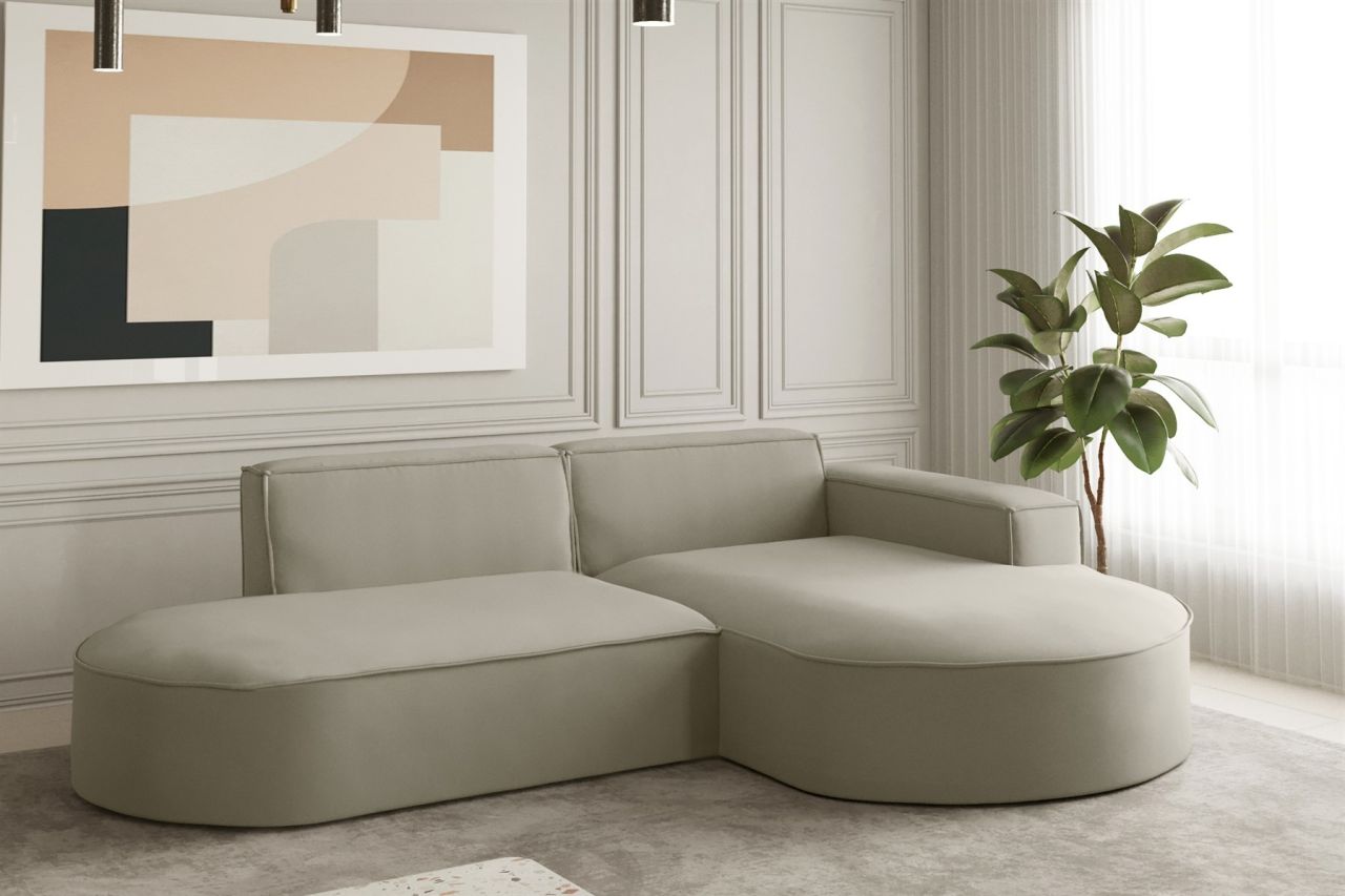 OUTLET Ecksofa Designersofa PALMA XS in Stoff Opera Velvet Pearl Ottomane Rechts