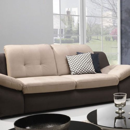 Sofa 3-Sitzer PEDRO Polyesterstoff Braun / Beige 205x84x113 cm