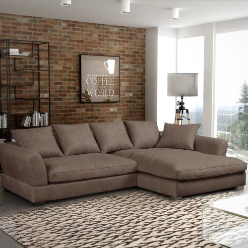 Ecksofa Couchgarnitur TIZIAN in Stoff Salvador Schokobraun Ottomane Rechts