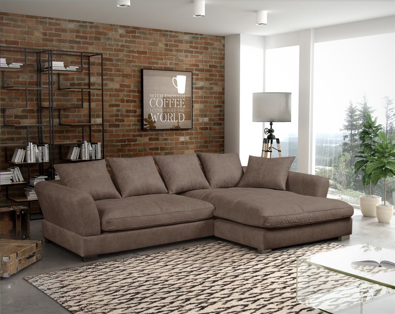 Ecksofa Couchgarnitur TIZIAN in Stoff Salvador Schokobraun Ottomane Rechts Ecksofa Couchgarnitur TIZIAN in Stoff Salvador Schokobraun Ottomane Rechts