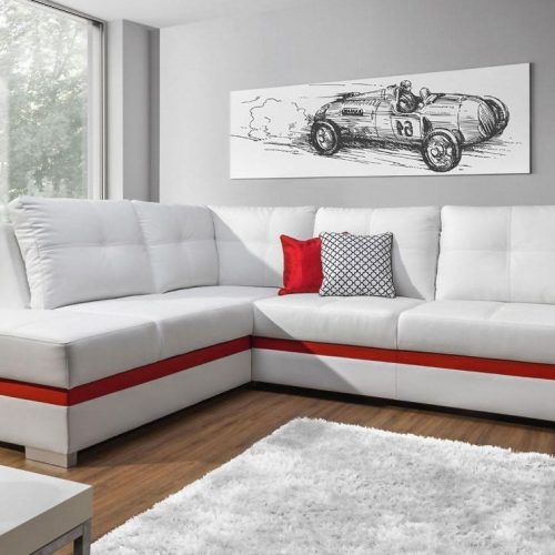 Ecksofa Schlafsofa VERONIK Weiss / Rot Ottomane Links Ecksofa Schlafsofa VERONIK Weiss / Rot Ottomane Links