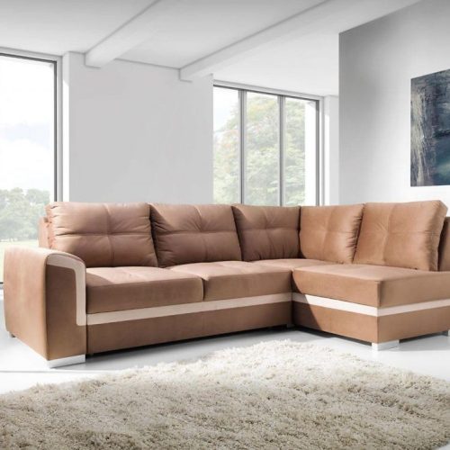 Ecksofa Schlafsofa VERONIK MINI Hellbraun / Beige Ottomane Rechts