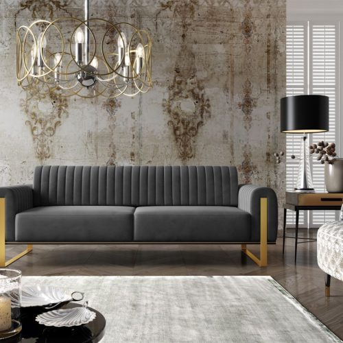 OUTLET Sofa Designersofa VALERIE 3-Sitzer in Stoff Elisa Velvet Anthrazit