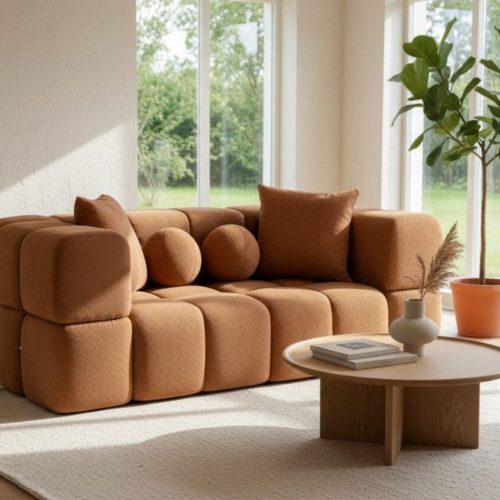 Sofa Designersofa VEGA 3-Sitzer in Stoff Egon Rostbraun