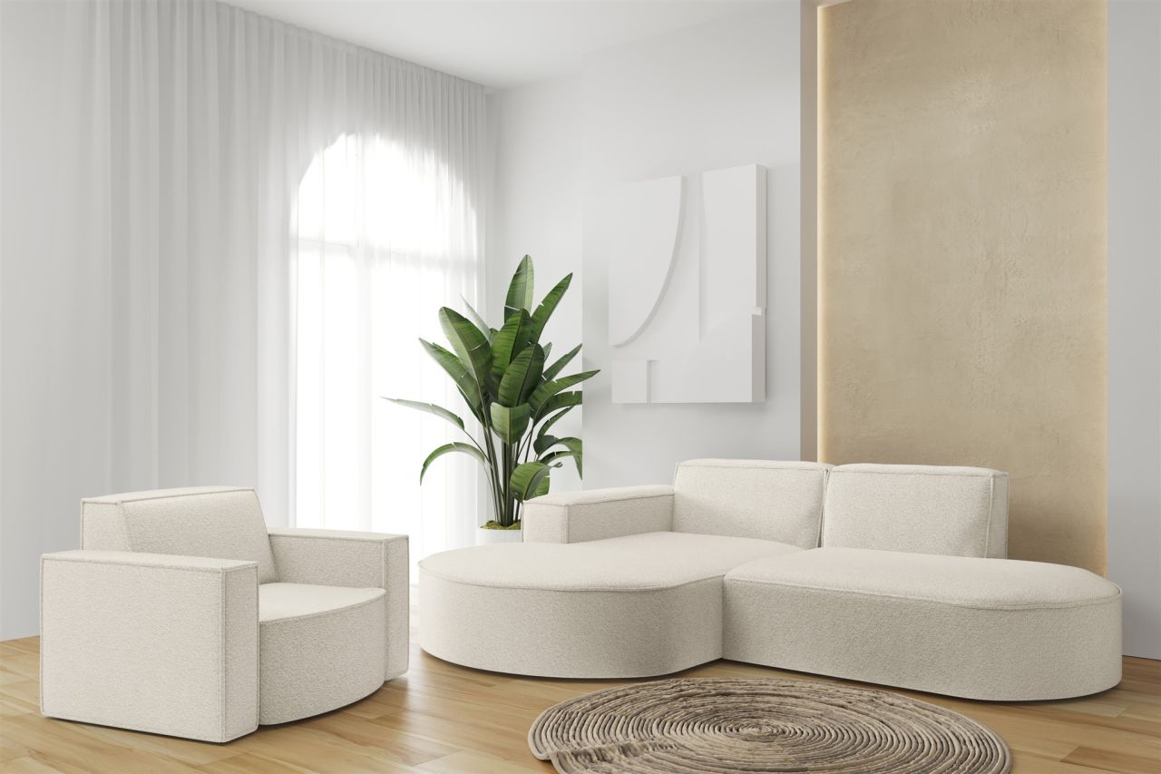 Sofa Set 2-teilig Sessel und Ecksofa PALMA XS Stoff Ascot Beige Ottomane Links Sofa Set 2-teilig Sessel und Ecksofa PALMA XS Stoff Ascot Beige Ottomane Links