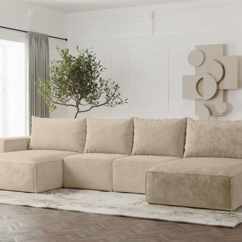 Wohnlandschaft U-Form Sofa ESTELLE in Stoff Abriamo Beige Wohnlandschaft U-Form Sofa ESTELLE in Stoff Abriamo Beige