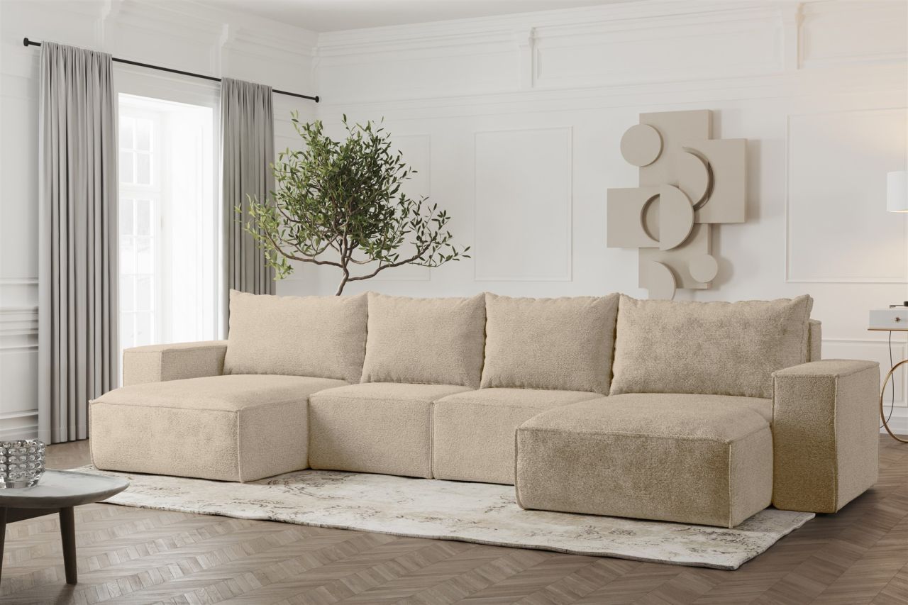 Wohnlandschaft U-Form Sofa ESTELLE in Stoff Abriamo Beige Wohnlandschaft U-Form Sofa ESTELLE in Stoff Abriamo Beige