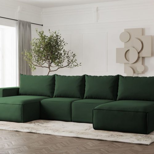 Wohnlandschaft U-Form ESTELLE mit Schlaffunktion Stoff Opera Velvet Dunkelgrün Wohnlandschaft U-Form ESTELLE mit Schlaffunktion Stoff Opera Velvet Dunkelgrün