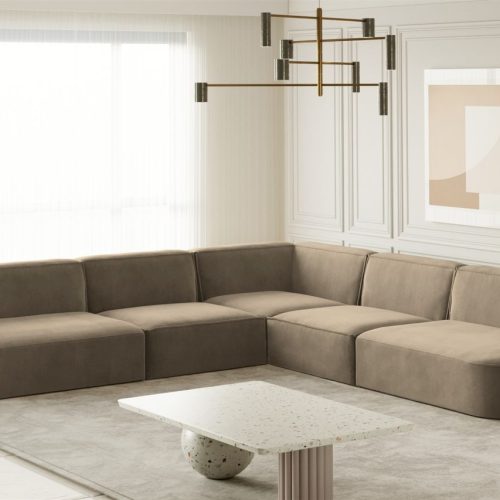 Ecksofa Designersofa PALMA Stoff Noel Braun Seite Universal Ecksofa Designersofa PALMA Stoff Noel Braun Seite Universal