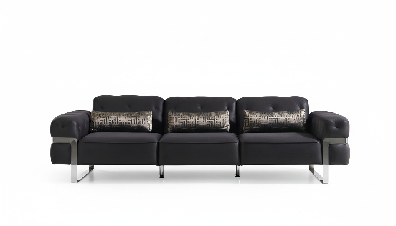 Sofa 3 Sitzer Dreisitzer Textil Luxus Möbel Design Couch schwarz Sofa 3 Sitzer Dreisitzer Textil Luxus Möbel Design Couch schwarz