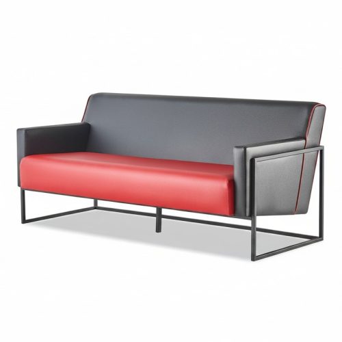 Sofa 3-Sitzer Schwarz Rot Ledersofa Modern Dreisitzig Couch Sitzmöbel