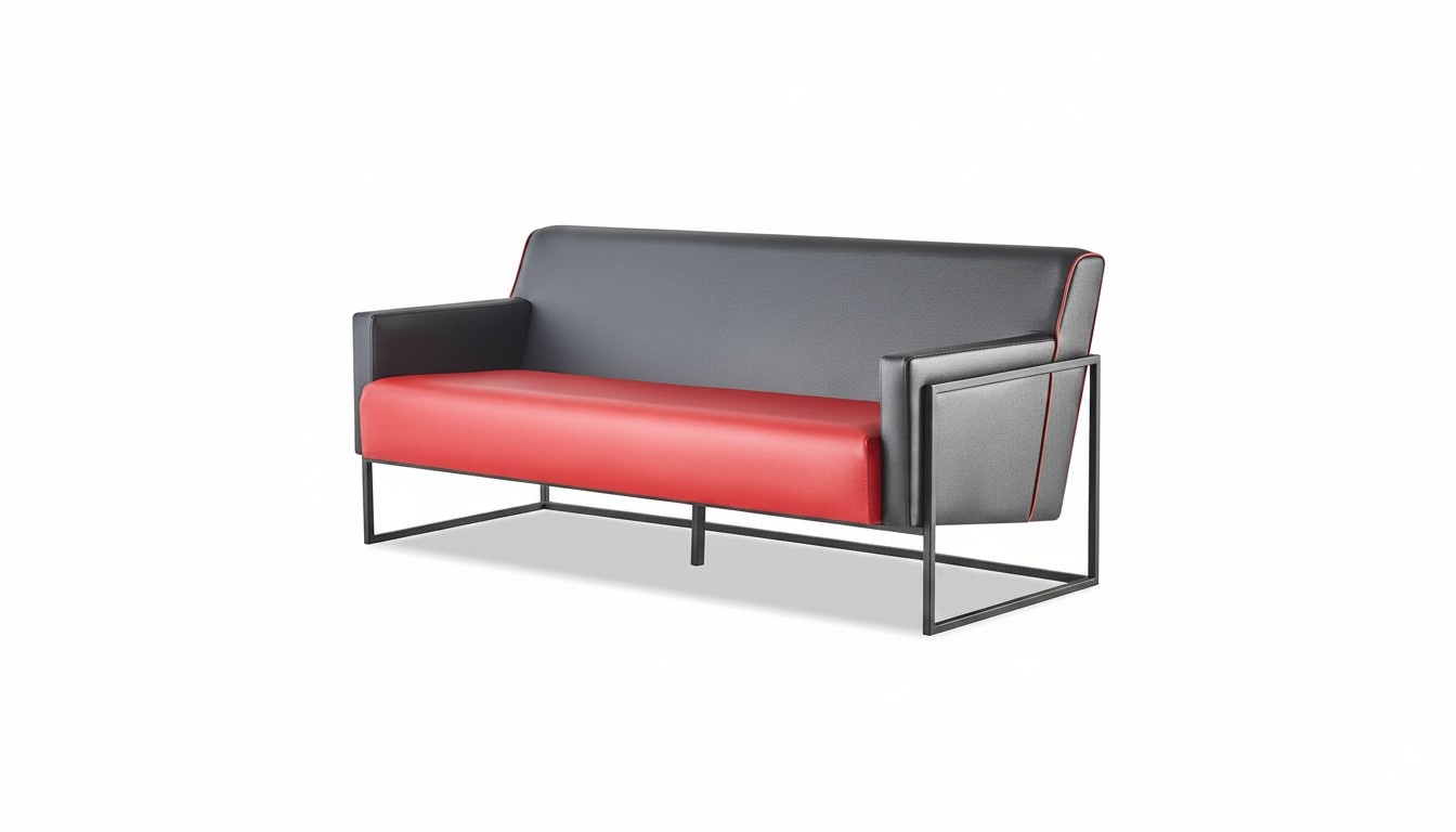 Sofa 3-Sitzer Schwarz Rot Ledersofa Modern Dreisitzig Couch Sitzmöbel Sofa 3-Sitzer Schwarz Rot Ledersofa Modern Dreisitzig Couch Sitzmöbel