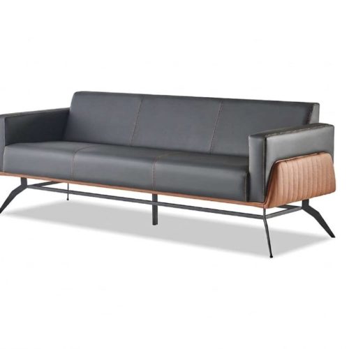 Sofa Sitzmöbel Leder Schwarz Braun 3-Sitzer Sofa Modern Ledersofa Holz