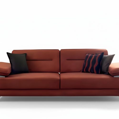 Sofa Terrakotta Stoff Modern Chromfüße Komfort Couch Wohnzimmer Stil 3-Sitzer