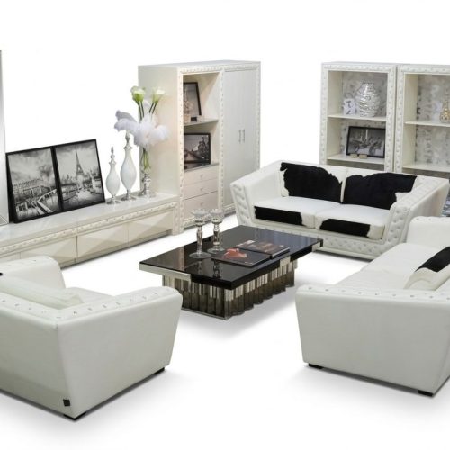 Sofagarnitur Chesterfield 3+2+1 Sitzer Sessel Sofa Leder mit Ponyfell