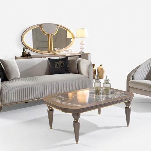 Sofagarnitur Couch Sofa Polster 3 + 1 Sitzer Couchtisch Holz 3tlg. Luxus Möbel