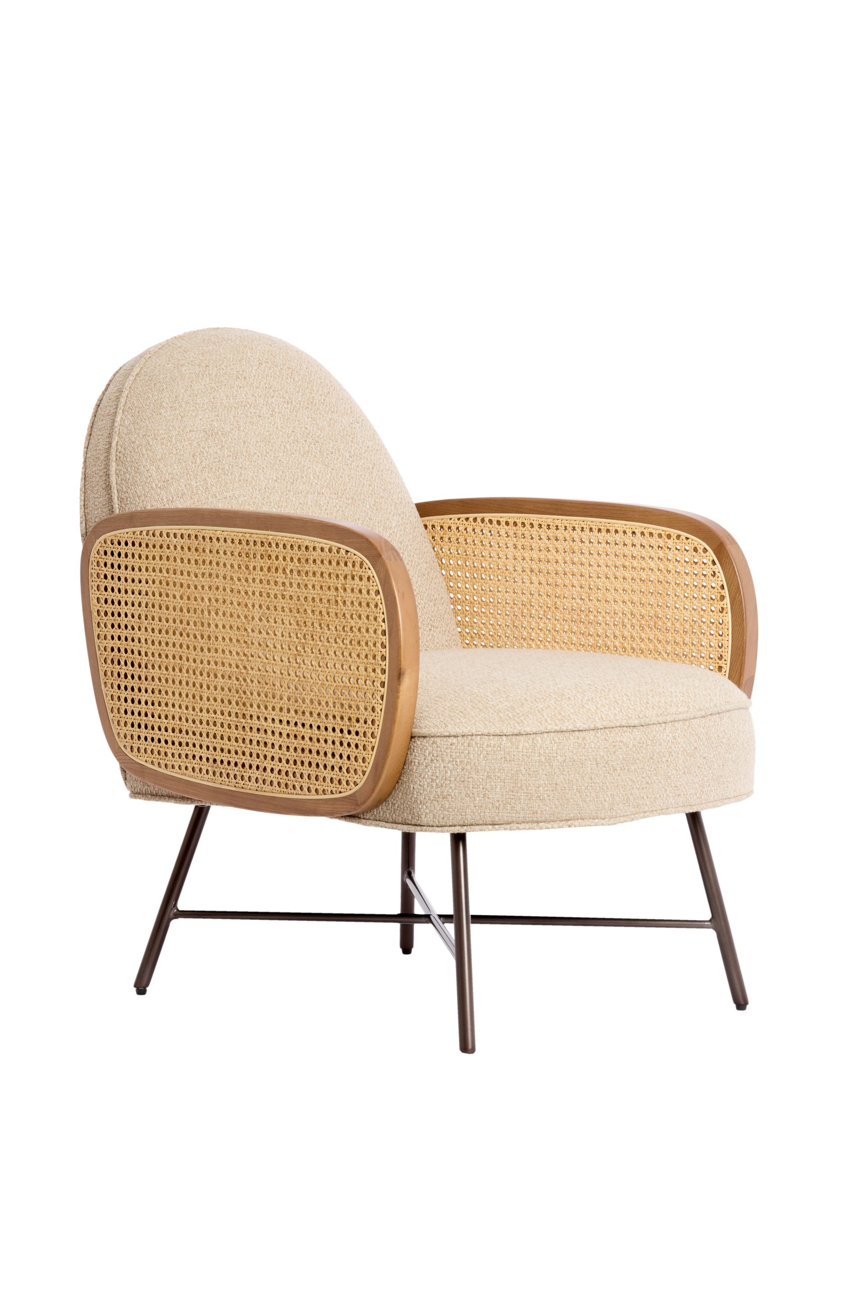 Stuhl  in Beige+Rotan natural