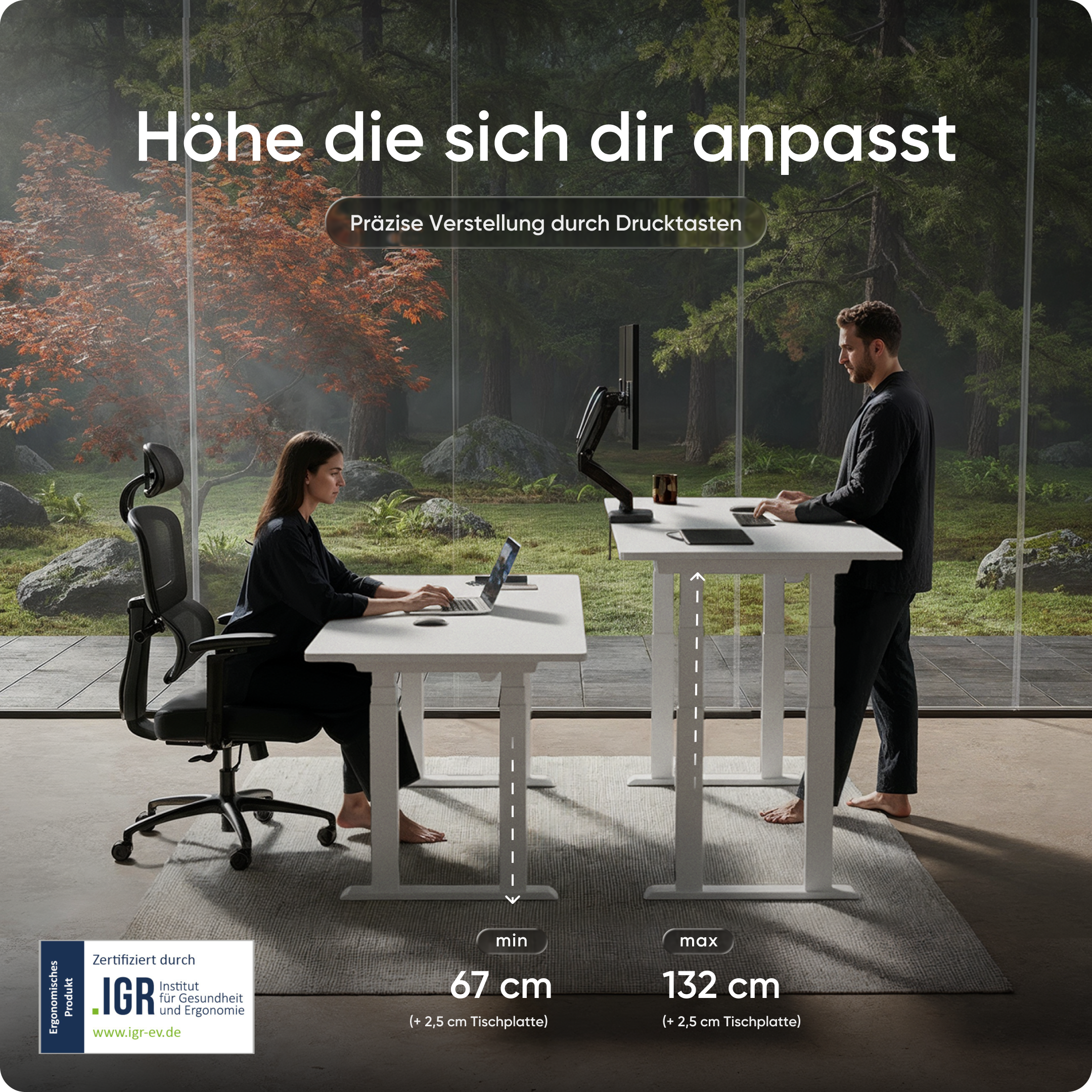 Höhenverstellbarer Schreibtisch | TITAN | Schwarz / Schwarz / 120 x 60 cm
