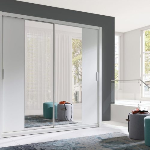 Schiebetürenschrank Schrank VISBY Weiss matt + Spiegel 220x215 cm