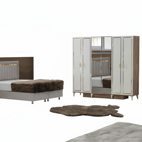 Weiß-Goldene Schlafzimmer Garnitur Schlafbett Kleiderschrank Kommode Weiß-Goldene Schlafzimmer Garnitur Schlafbett Kleiderschrank Kommode