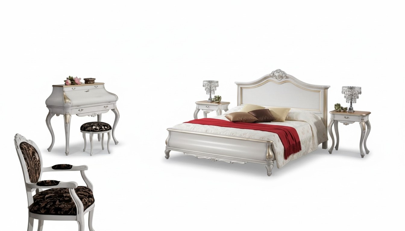Weiße Schlafzimmer Möbel 2x Nachttische Schminktisch Modernes Bett 4tlg