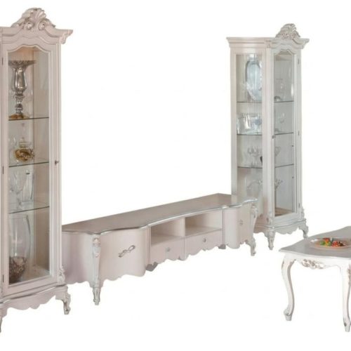Weiße Wohnzimmer Wohnwand Luxus Möbel TV-Ständer 2x Vitrinen Couchtisch Weiße Wohnzimmer Wohnwand Luxus Möbel TV-Ständer 2x Vitrinen Couchtisch