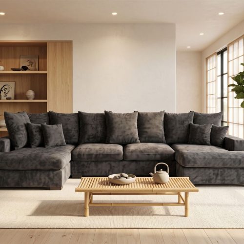 Wohnlandschaft mit Schlaffunktion BENICIO Sofa in Stoff Flow Anthrazit