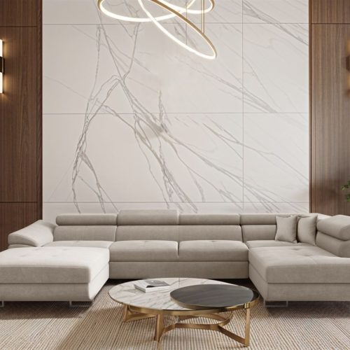 Wohnlandschaft Schlafsofa Sofa CARMELO in Stoff Nova Hellgrau Ottomane Links Wohnlandschaft Schlafsofa Sofa CARMELO in Stoff Nova Hellgrau Ottomane Links