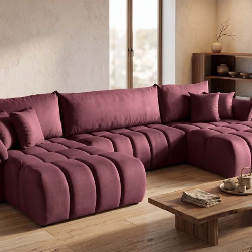Wohnlandschaft mit Schlaffunktion COLLIN Sofa in Stoff Monolith Weinrot